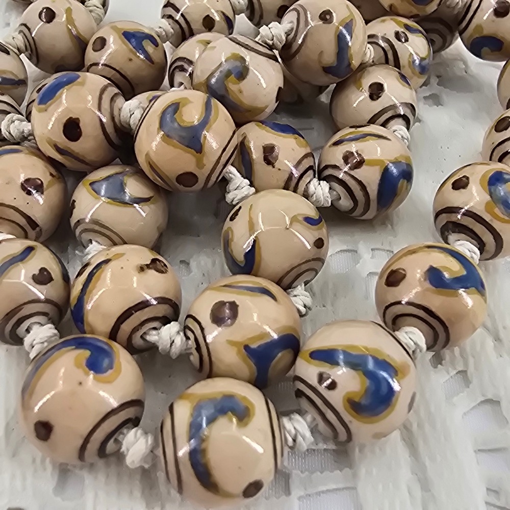 Vintage Chinese Export Porcelain Bead Necklace Hand Painted Oriental Rare
